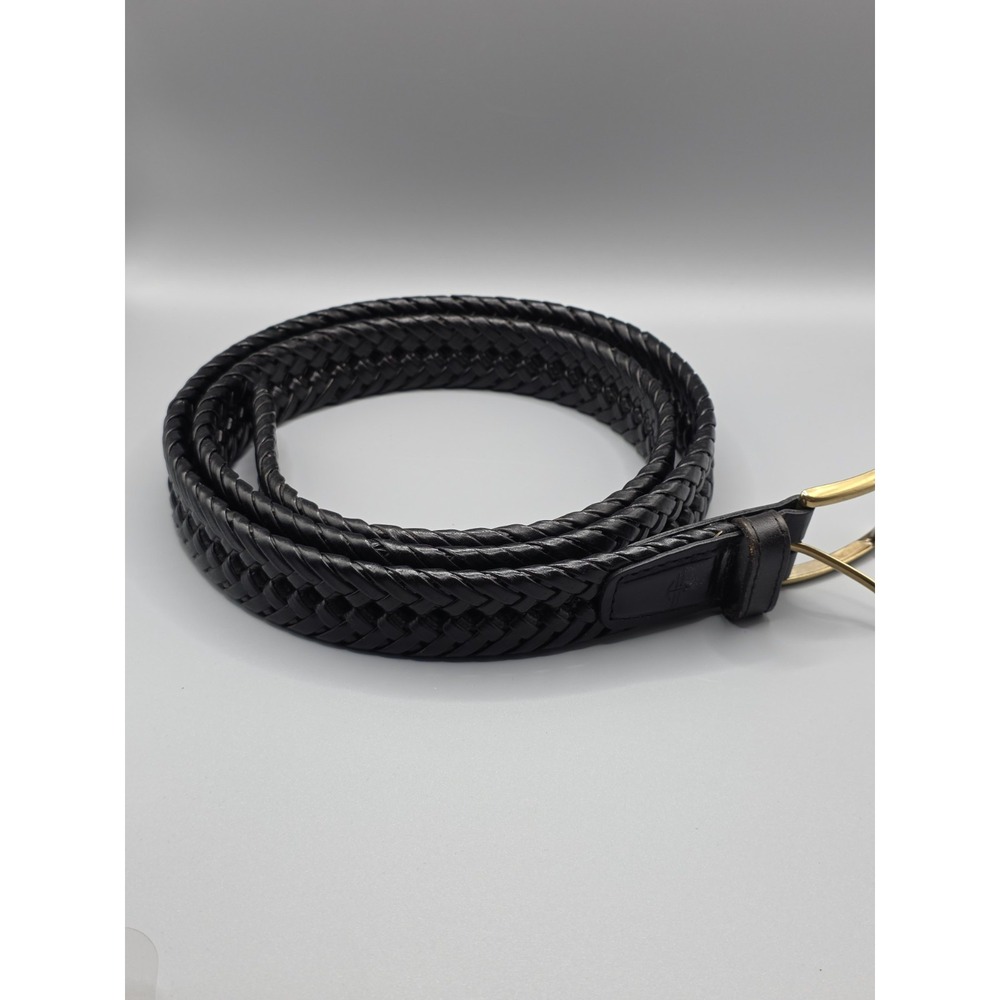 Dockers Leather Strap Belt Braided Bonded Lacing Black Size 46/115 Gold Buckle